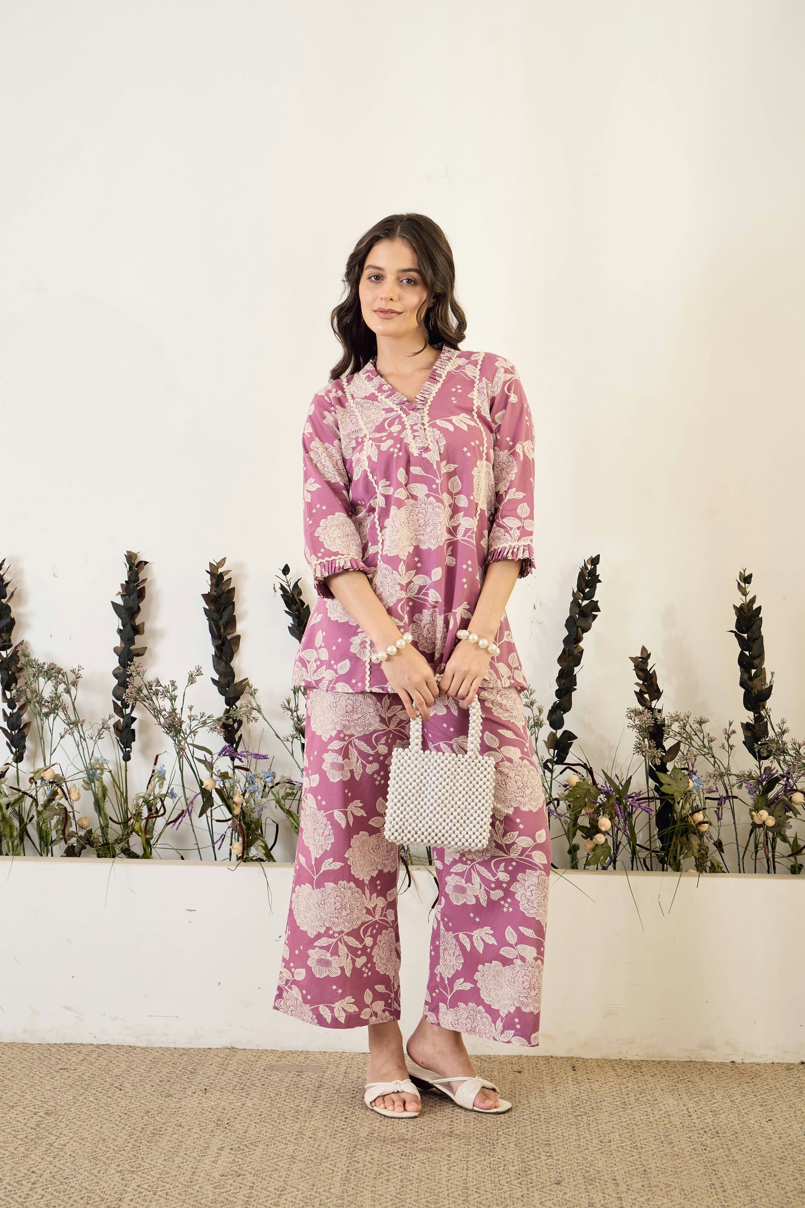 Casual Printed Pink Kurti Pant Set